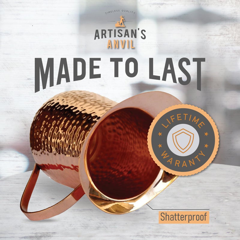 Artisan's Anvil إبريق نحاسي مطروق من الحرفيين مع مقبض، 100% نحاس، متين، مصنوع يدويًا، 70 أونصة سائلة، الأفضل للماء، الأيورفيدا، موسكو ميلز، الكوكتيلات - Image 3